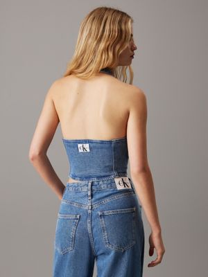 denim medium denim halter neck top for women calvin klein jeans