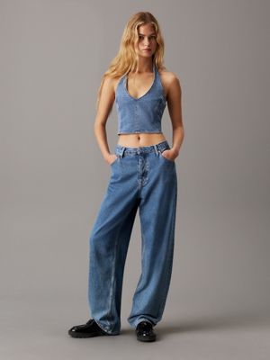 denim medium denim halter neck top for women calvin klein jeans