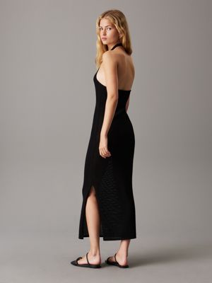 ck black stretch knit halter neck dress for women calvin klein jeans