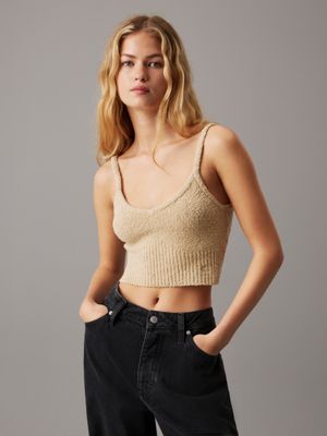 khaki textured knit bralette top for women calvin klein jeans