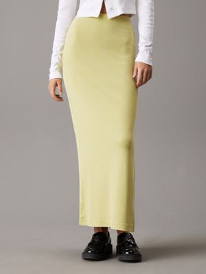 green slim ribbed cotton midi skirt for women calvin klein jeans