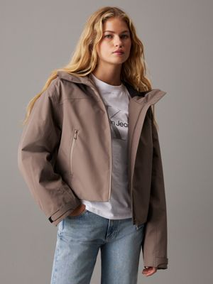 grey short technical hooded jacket for women calvin klein jeans