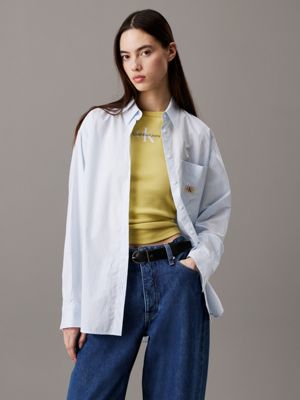 white relaxed cotton poplin shirt for women calvin klein jeans