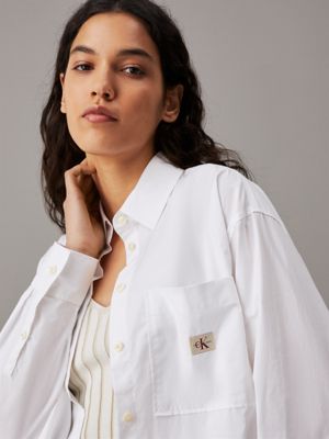 bright white relaxed cotton poplin shirt for women calvin klein jeans