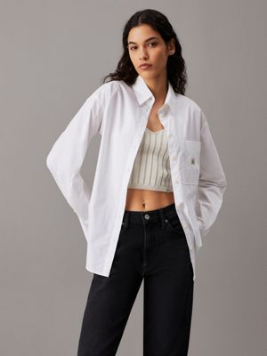 white relaxed cotton poplin shirt for women calvin klein jeans