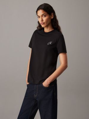 ck black embroidered logo t-shirt for women calvin klein jeans