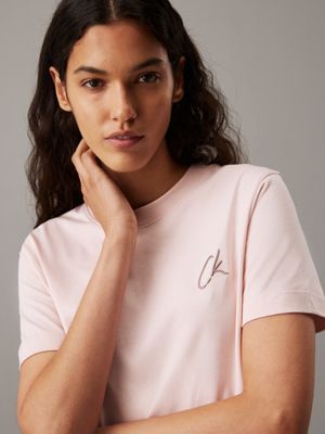 peach whip embroidered logo t-shirt for women calvin klein jeans