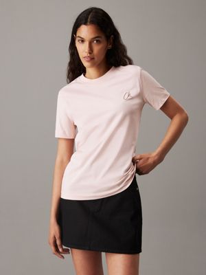 pink embroidered logo t-shirt for women calvin klein jeans