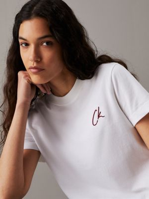 bright white embroidered logo t-shirt for women calvin klein jeans