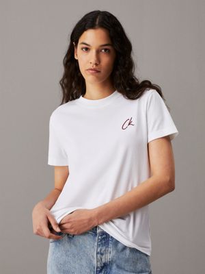 white embroidered logo t-shirt for women calvin klein jeans