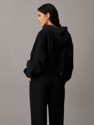 ck black cropped zip up logo hoodie for women calvin klein jeans