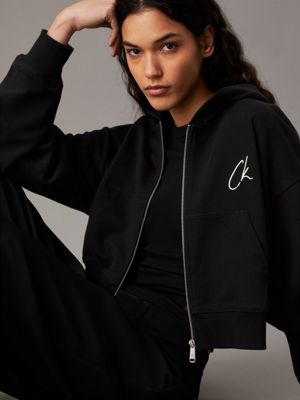 Calvin klein cropped logo hoodie hotsell