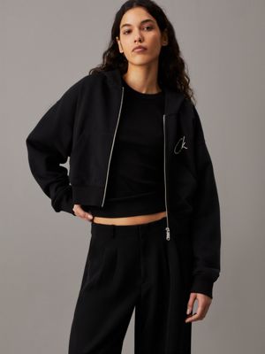 Cropped Zip Up Logo Hoodie Calvin Klein J20J224440BEH