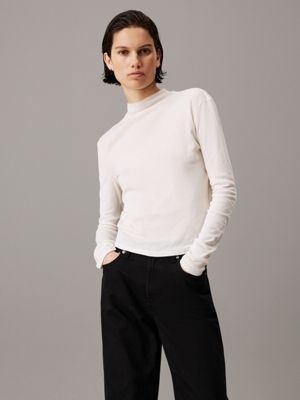 white sheer knit long sleeve top for women calvin klein jeans