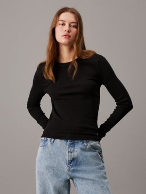 black slim ribbed long sleeve top for women calvin klein jeans