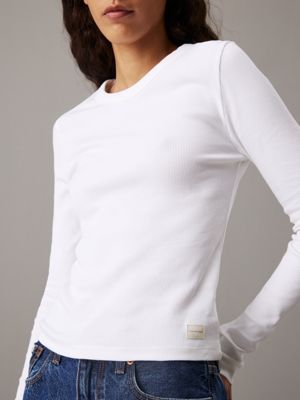 bright white slim ribbed long sleeve top for women calvin klein jeans