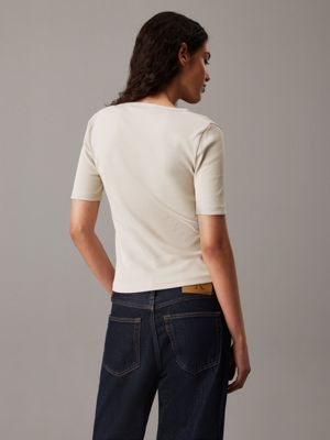 pelican slim ribbed v-neck t-shirt for women calvin klein jeans