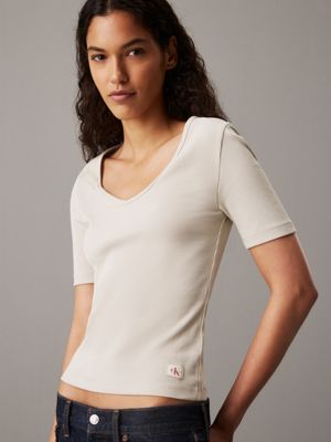 pelican slim ribbed v-neck t-shirt for women calvin klein jeans