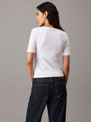 bright white slim ribbed v-neck t-shirt for women calvin klein jeans