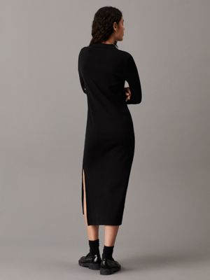 ck black long ribbed cotton polo dress for women calvin klein jeans