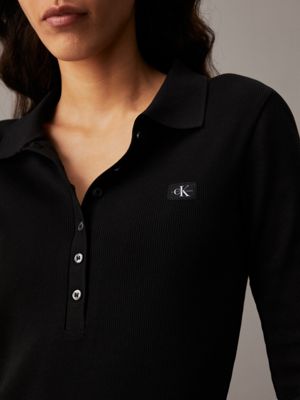 ck black long sleeve ribbed polo bodysuit for women calvin klein jeans