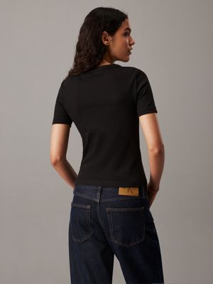 t-shirt slim in cotone a costine ck black da donne calvin klein jeans