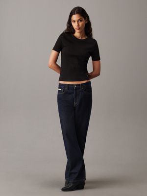 t-shirt slim in cotone a costine ck black da donne calvin klein jeans