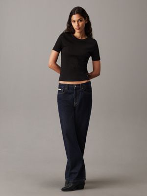 ck black slim ribbed cotton t-shirt for women calvin klein jeans