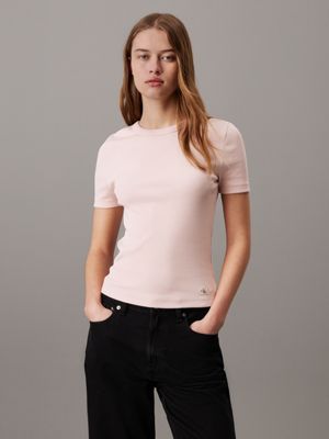 pink slim ribbed cotton t-shirt for women calvin klein jeans