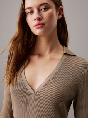 brindle zachte gebreide uitlopende truijurk voor dames - calvin klein jeans
