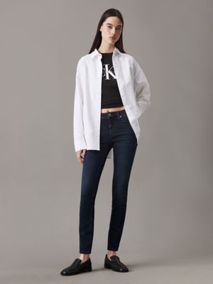 denim black mid rise skinny jeans voor dames - calvin klein jeans