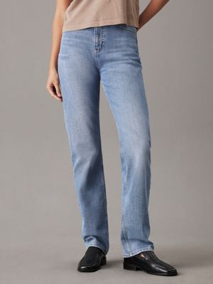 light blue high rise straight jeans for women calvin klein jeans