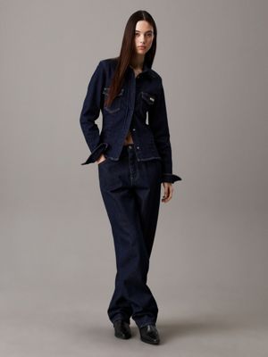 denim dark fitted denim overhemd voor dames - calvin klein jeans