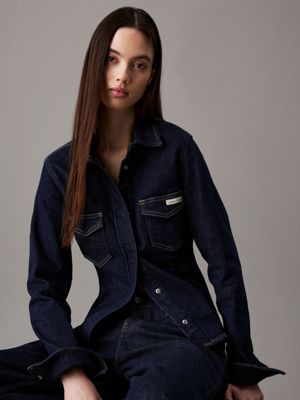 dark blue fitted denim shirt for women calvin klein jeans