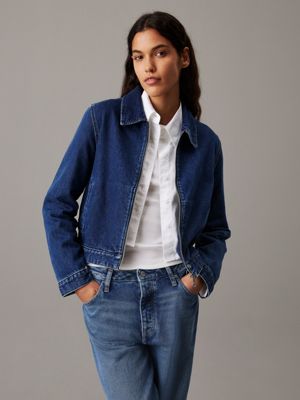 dark blue zip up denim jacket for women calvin klein jeans