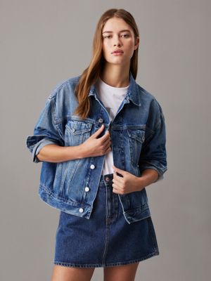 mid blue boxy denim jacket for women calvin klein jeans