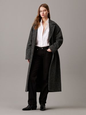 grey wool melange long coat for women calvin klein jeans