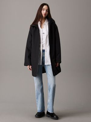 black technical hooded parka coat for women calvin klein jeans