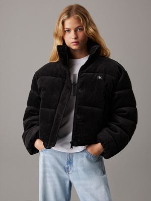 black corduroy puffer jacket for women calvin klein jeans