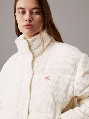 ivory corduroy puffer jacket for women calvin klein jeans