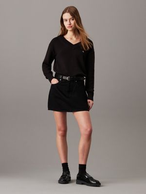 ck black cotton badge v-neck jumper for women calvin klein jeans