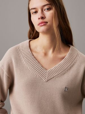 goat cotton badge v-neck jumper for women calvin klein jeans