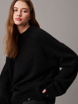 ck black relaxed wool blend jumper for women calvin klein jeans