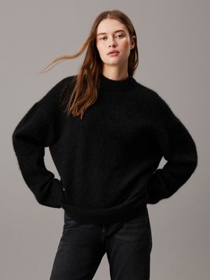 black relaxed wool blend jumper for women calvin klein jeans