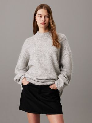 grey heather relaxed wool blend jumper for women calvin klein jeans