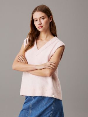 pink relaxed wool blend vest for women calvin klein jeans