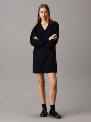 black soft wool blend jumper dress for women calvin klein jeans