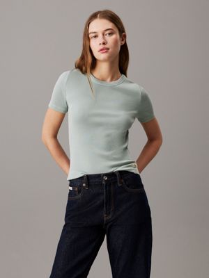 grey washed ribbed cotton t-shirt for women calvin klein jeans