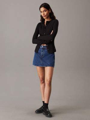 ck black slim ribbed cotton cardigan for women calvin klein jeans