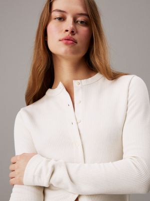 ivory slim ribbed cotton cardigan for women calvin klein jeans